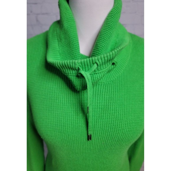 Lauren Ralph Lauren Waffle Knit Cowl Neck Green Sweater size Sm 100% Cotton - Picture 2 of 7